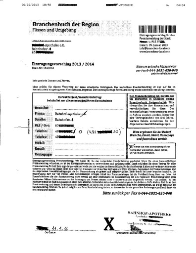 Branchenbuch der Regioni Abzocke Branchen Local Fax