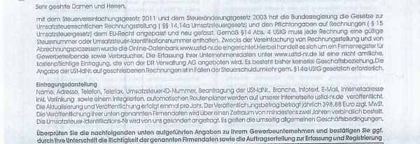 Bild DR Verwaltung AG Formular Text