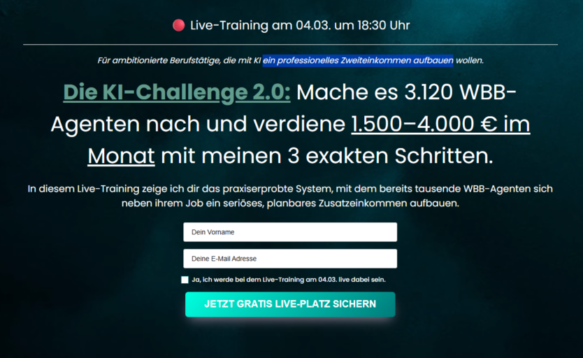 Screenshot ki-agents.com/ki-challenge / März 2026